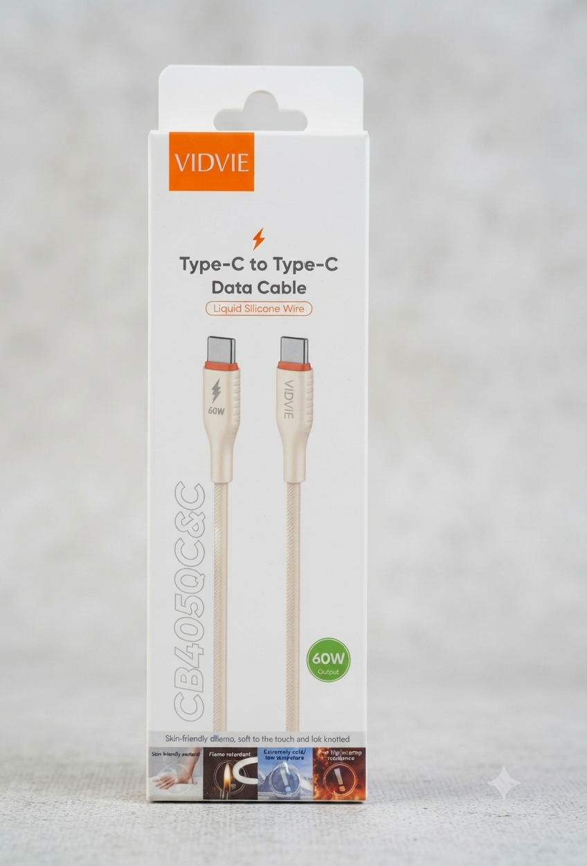 كيبل VIDVIE سيليكون سائل Type-C to Type-C بقدرة 60 واط (موديل CB4050C&C)