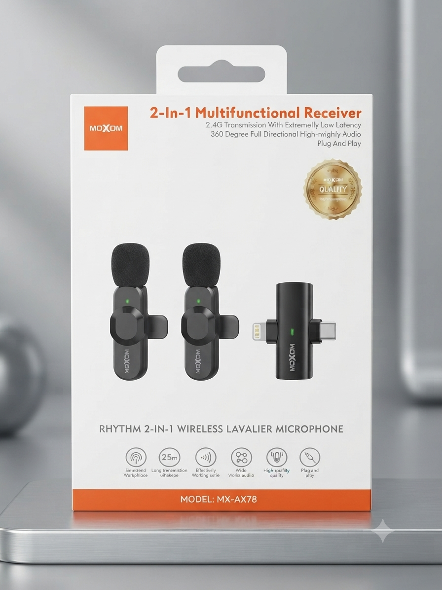 ميكروفون MOXOM Rhythm 2-in-1 Wireless Lavalier (موديل MX-AX78)