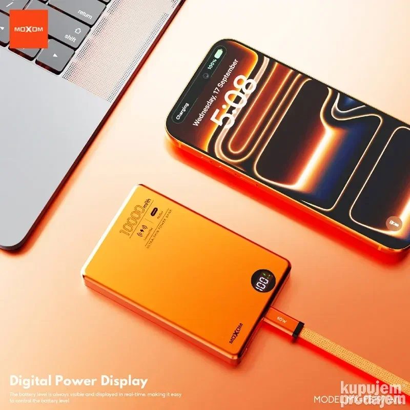 باور بانك لاسلكي مغناطيسي MOXOM - سعة 10000mAh - شحن سريع 20W وشحن لاسلكي 15W - موديل MX-PB197 WL - متوفر لدى Mt mobile