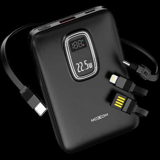باور بانك MOXOM Almond - سعة 10000mAh - شحن سريع 22.5W مع كابلات مدمجة - موديل MX-PB176 - متوفر لدى Mt mobile