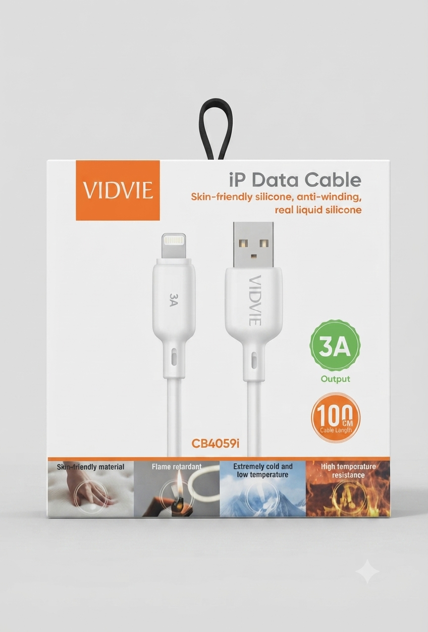 كابل شحن ونقل بيانات VIDVIE الأصلي - موديل CB4059i (متوفر حصرياً لدى MT Mobile)