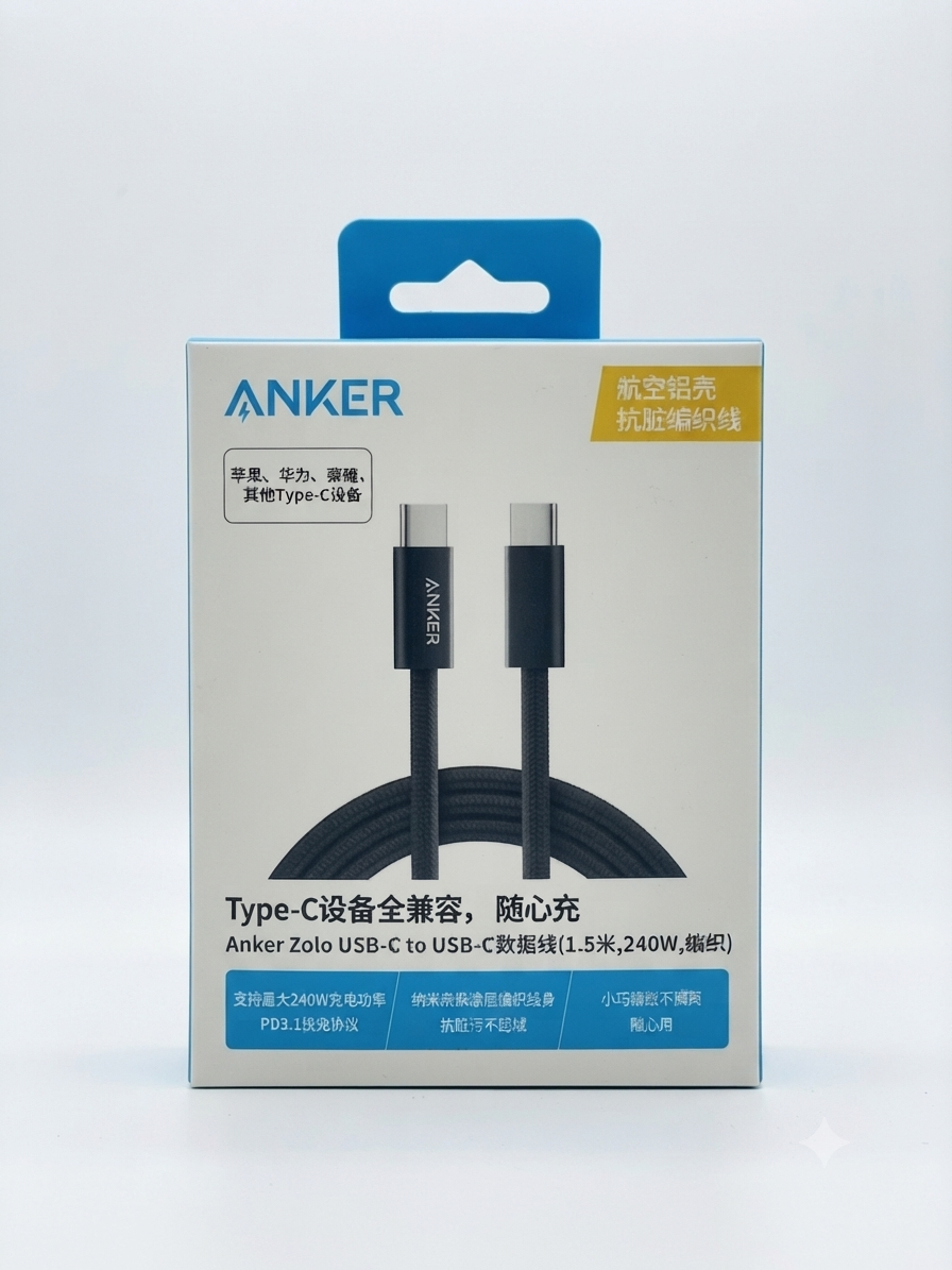 كابل Anker Zolo USB-C to USB-C (طول 1.5 متر)
