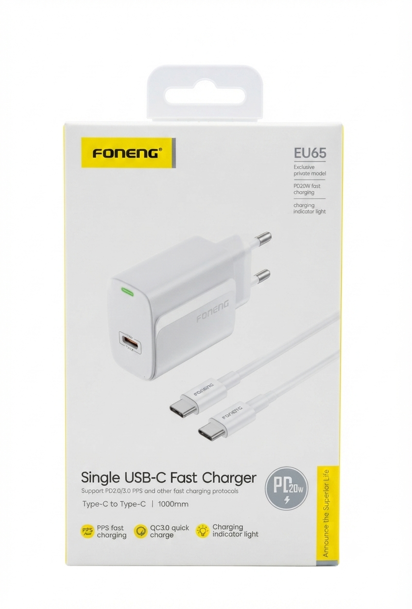 شاحن FONENG السريع (Single USB-C) موديل EU65 - متوفر الآن لدى MT Mobile