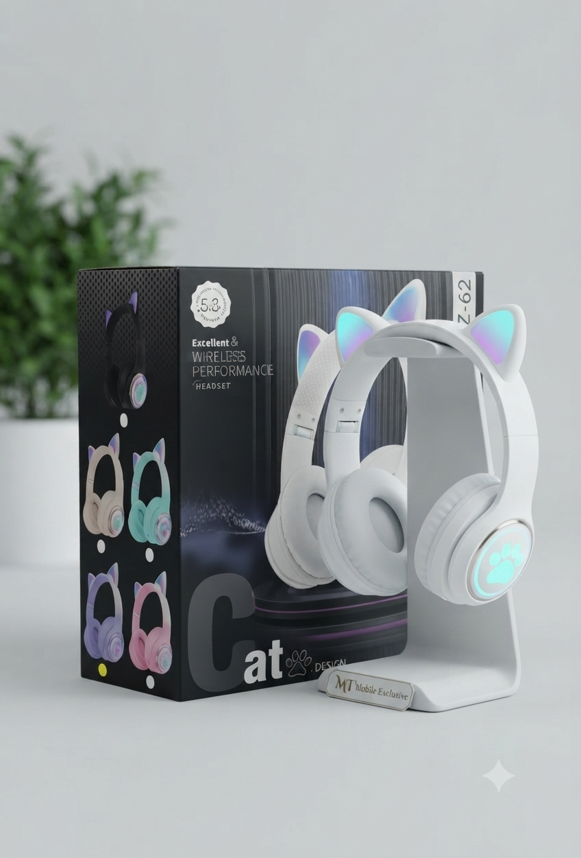 سماعة الرأس اللاسلكية AKZ-62 بتصميم أذن القطة المضيئة (Cat Design) - متوفرة لدى MT Mobile
