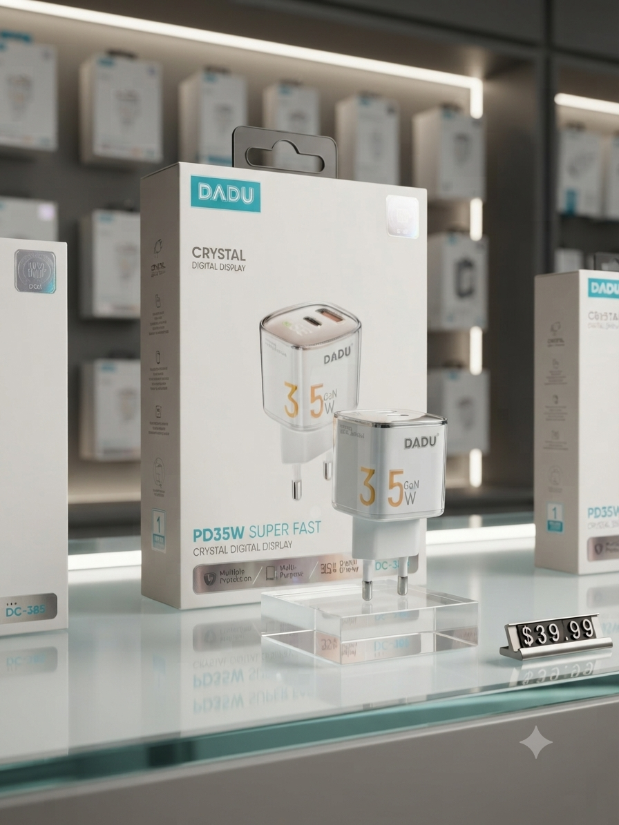 شاحن جداري DADU سريع GaN بقوة 35W وشاشة رقمية (مدخلين Type-C + USB) موديل DC-385 من MT mobile