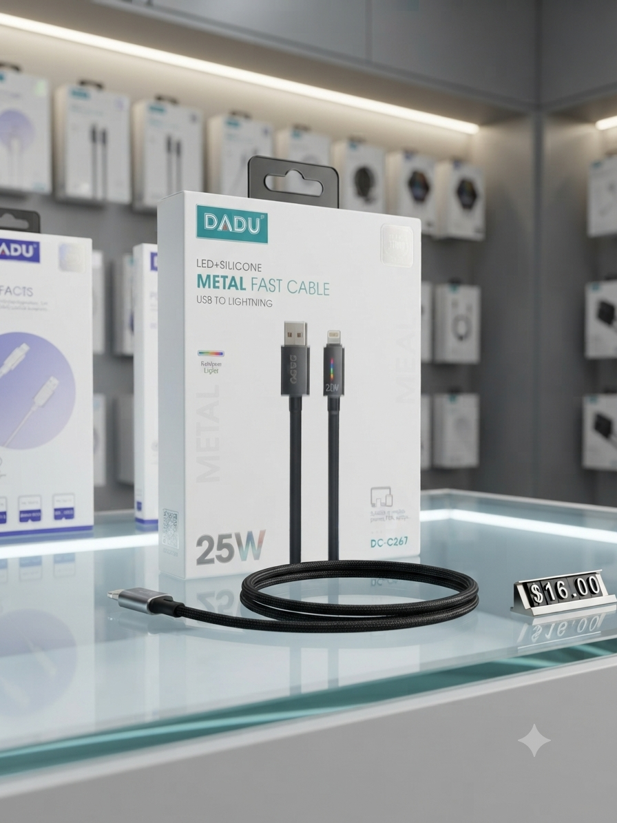 كابل شحن ايفون سريع DADU بقوة 25 واط (USB to Lightning) ميتال وسيليكون مع إضاءة LED موديل DC-C267 من MT mobile
