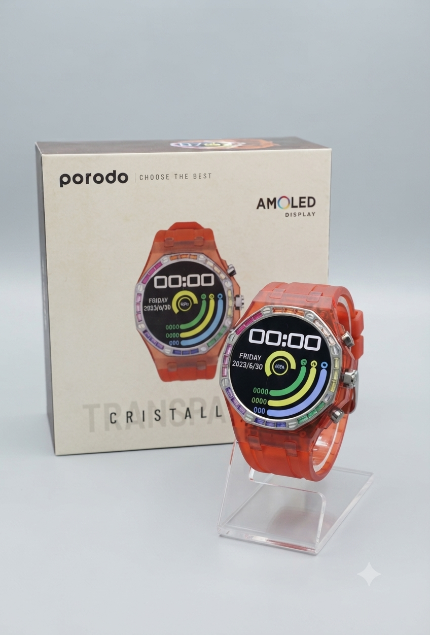 ساعة Porodo Cristallo AP الذكية بشاشة AMOLED - متوفرة لدى MT Mobile