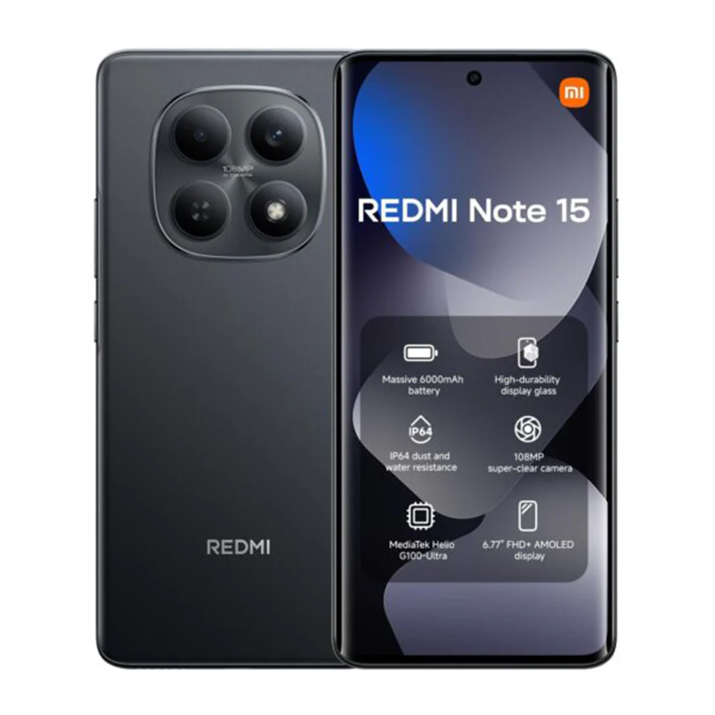 هاتف Xiaomi Redmi Note 15 - سعة 256GB - رام 8GB - لون أسود - بطارية 6000mAh - متوفر لدى Mt mobile