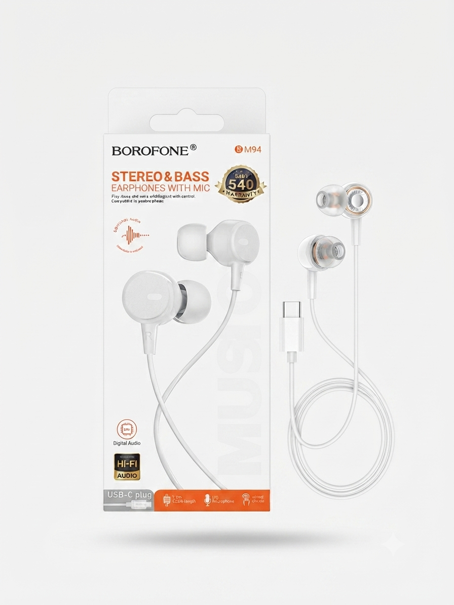 سماعات أذن BOROFONE M94 Stereo & Bass بمنفذ USB-C - من MT Mobile